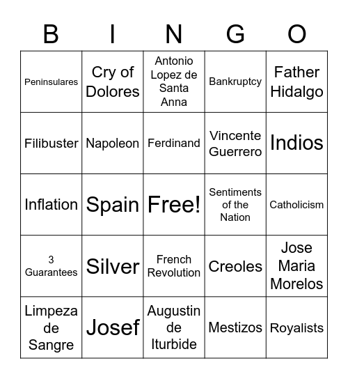 Mexican Independence Bingo Card