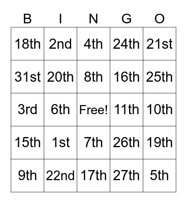 Let's play BINGO! Bingo Card