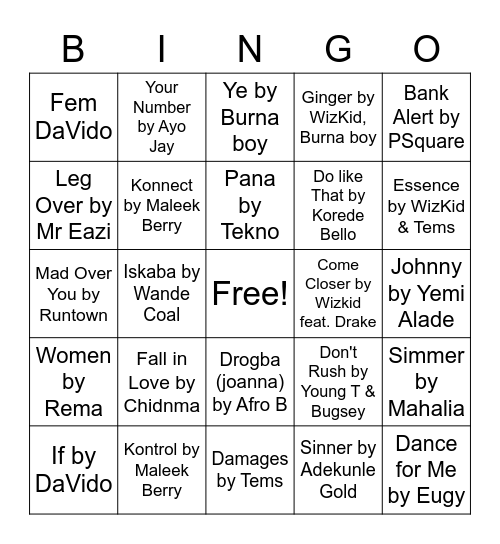 ColorStack Afrobeats Bingo Card