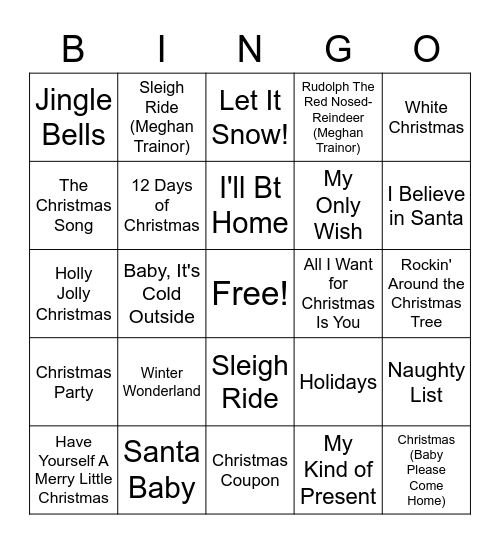 Miya's (Mostly Meghan Trainor) Christmas BINGO Card