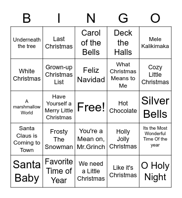 Christmas SINGO Bingo Card