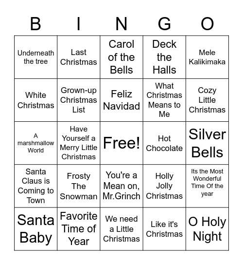 Christmas SINGO Bingo Card