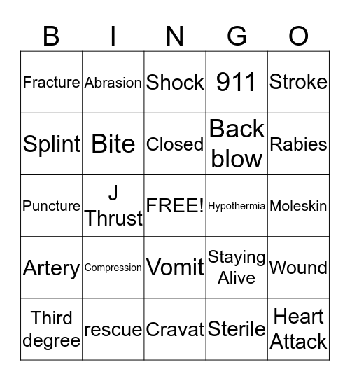 First Aid Bingo Card