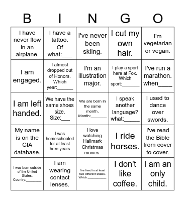 -Get To Know You- Bingo Card
