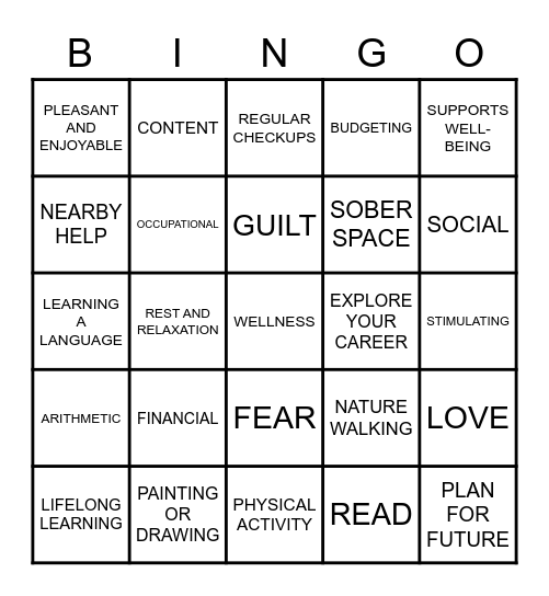 8 DIMENSIONS OF WELLNESS Bingo Card