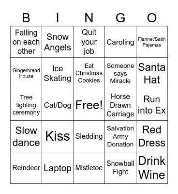 Hallmark Christmas Movie Bingo Card