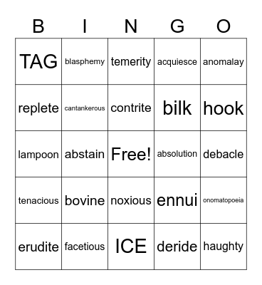 E1 Fall vocabulary Bingo Card