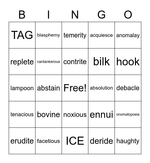 E1 Fall vocabulary Bingo Card