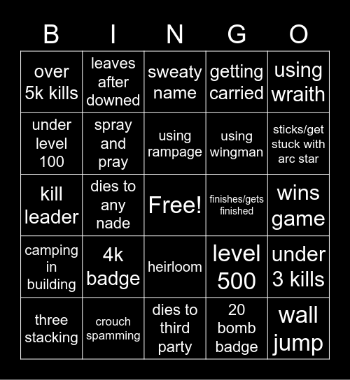 Untitled Bingo Card