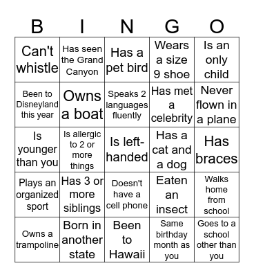 INFINITY People Bingo Card