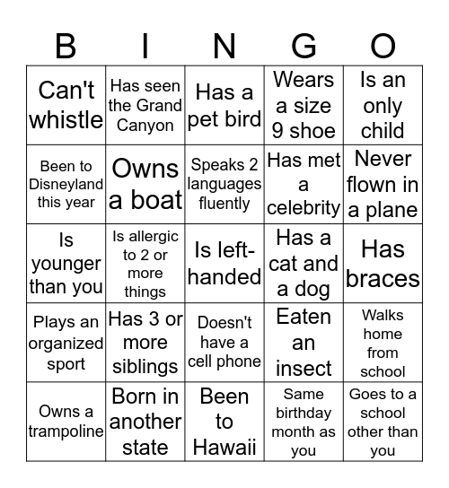 INFINITY People Bingo Card