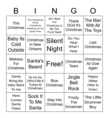 Rockin' X-Mas Bingo Card
