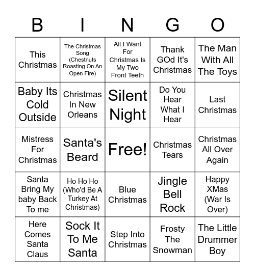 Rockin' X-Mas Bingo Card