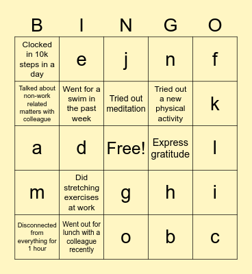 Health Bingo Card