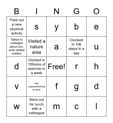 Health Bingo Card