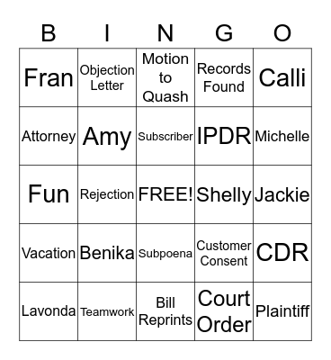 Civil Bingo Card