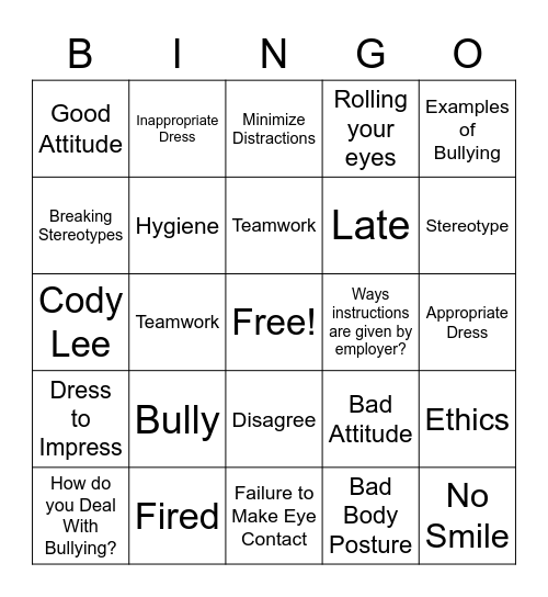 Skills to Pay the Bills Bingo Card