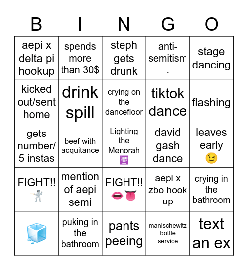 Clara Night Season Finale Bingo Card