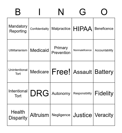 Legal Bingo Card