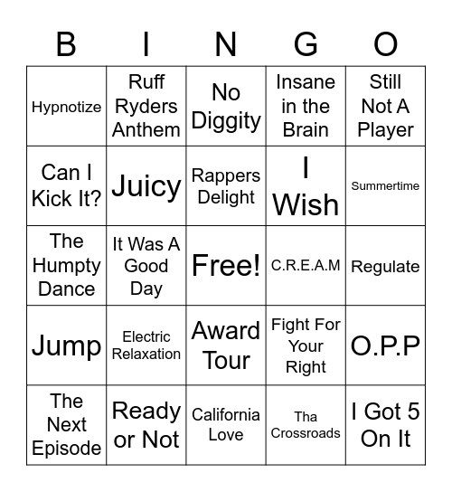 Hip/Hop #1 Bingo Card