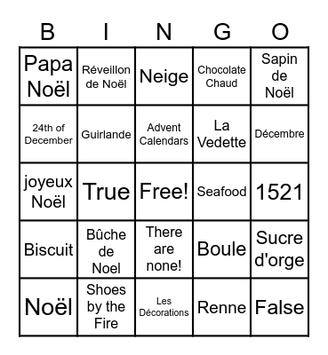 French Christmas Bingo Card