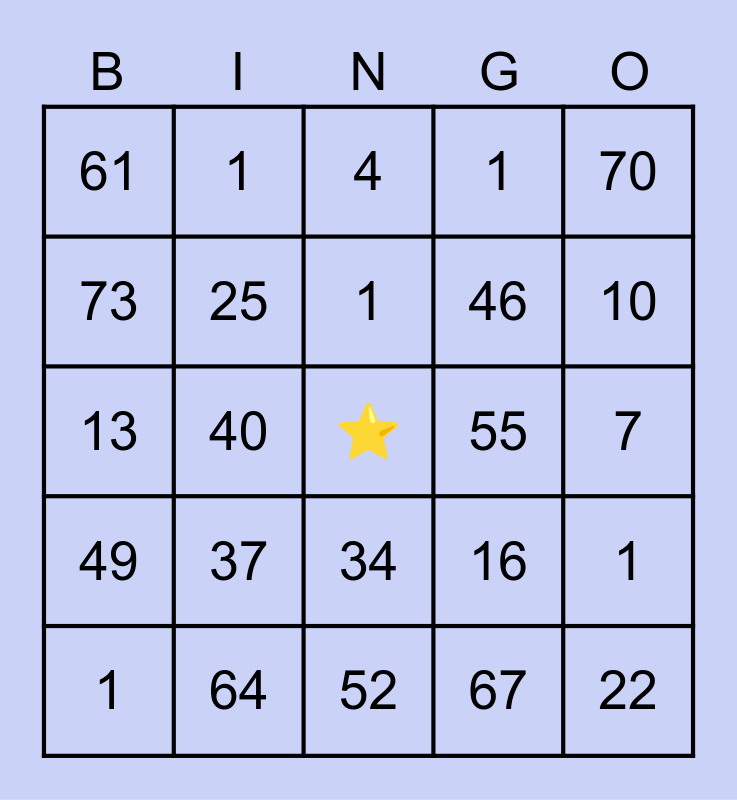 111 Bingo Card