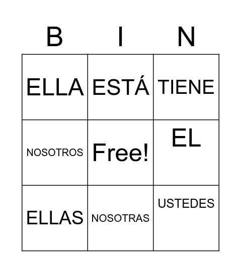 LOS PRONOMBRES Bingo Card