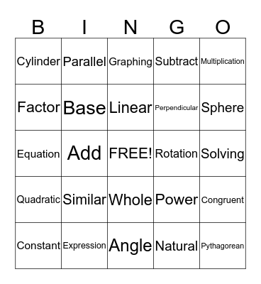 MATH BINGO Card