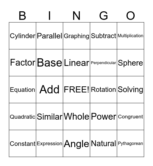 MATH BINGO Card