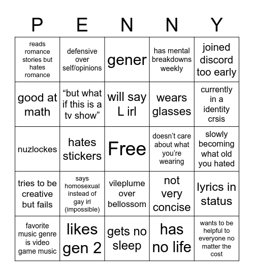 Penny Bingo or smth Bingo Card