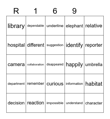 Red 169 Bingo Card