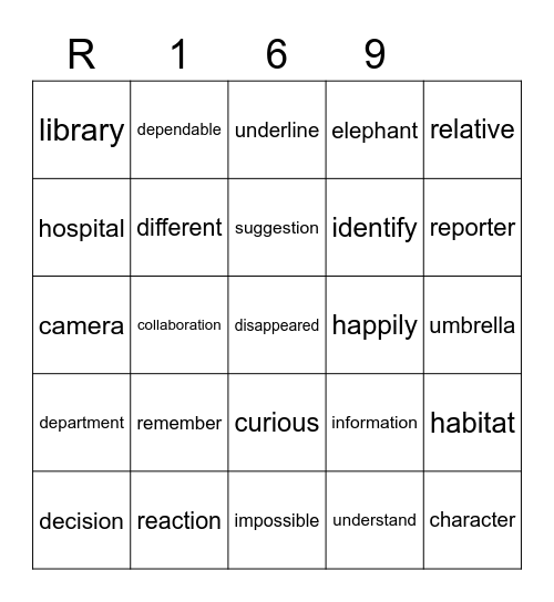 Red 169 Bingo Card