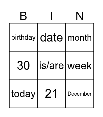 date Bingo Card