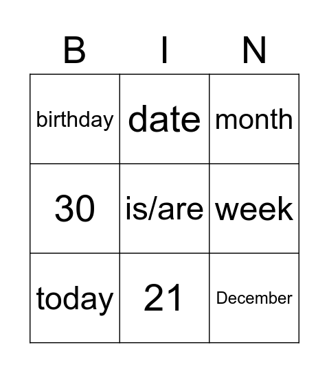 date Bingo Card