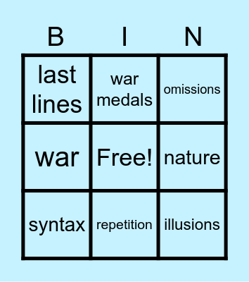 A Farewell to Arms Book 3 Bingo Card