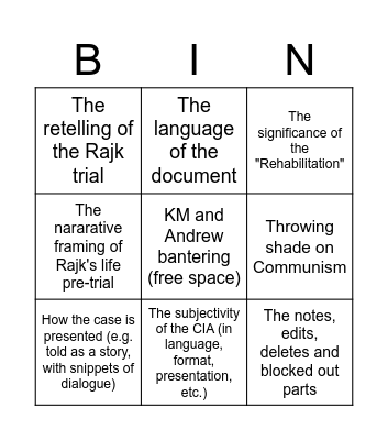 CIA Document Bingo Card
