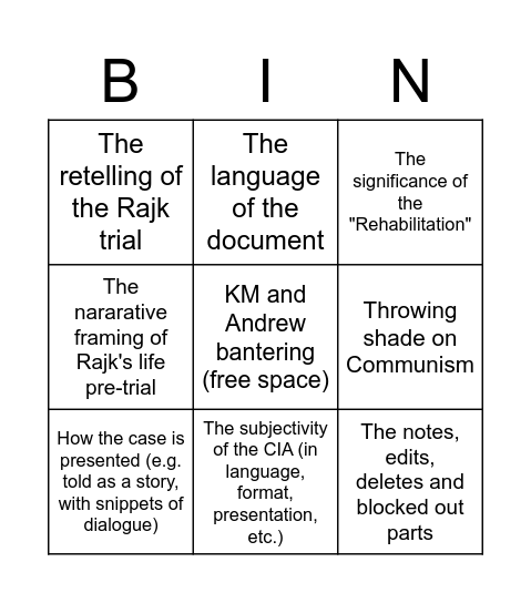 CIA Document Bingo Card