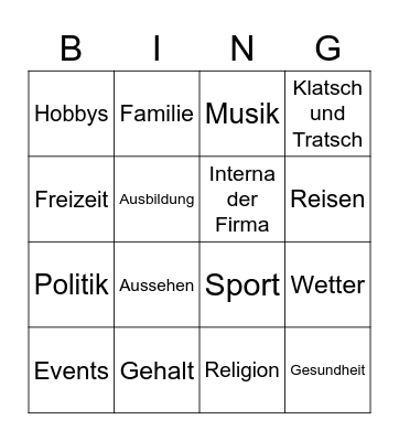 Auf der Arbeit bei einer deutschen Firma Bingo Card