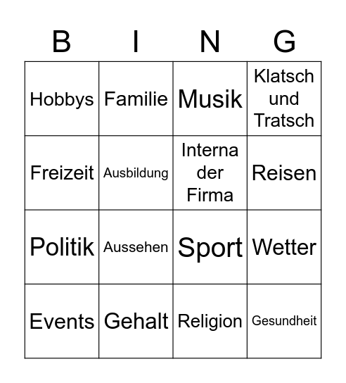 Auf der Arbeit bei einer deutschen Firma Bingo Card