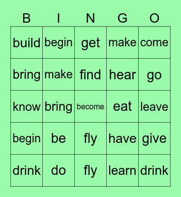 Irregular verbs Bingo Card