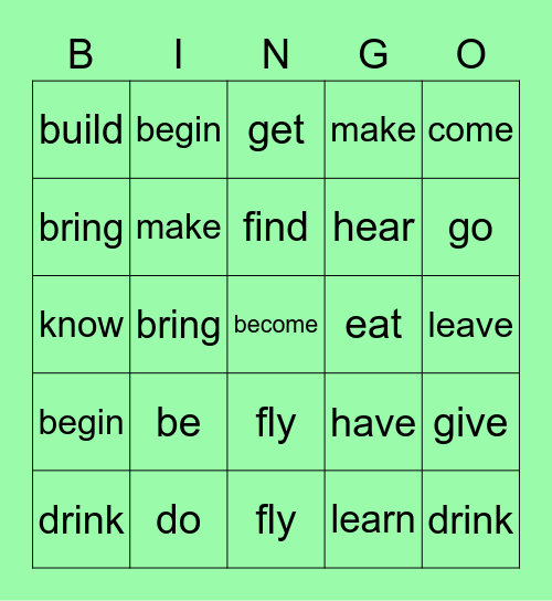 Irregular verbs Bingo Card