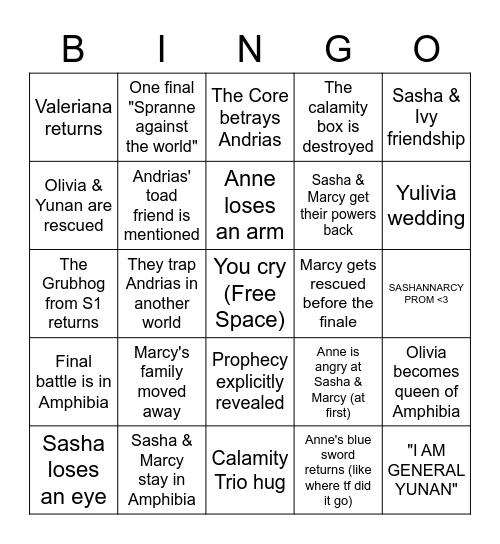 Amphibia Season 3B Bingo Card