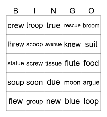 Spelling Bingo Card