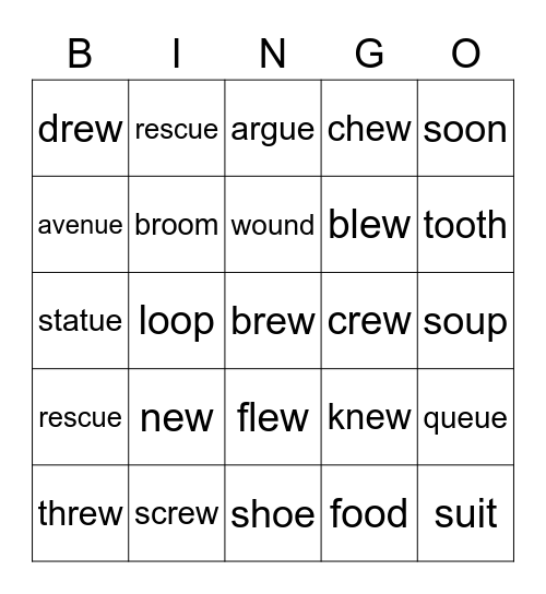 Spelling Bingo Card