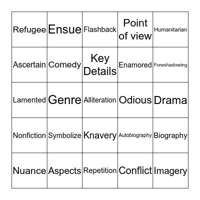 English 8 Review 2 Bingo Card