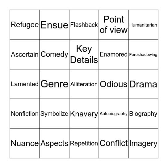 English 8 Review 2 Bingo Card