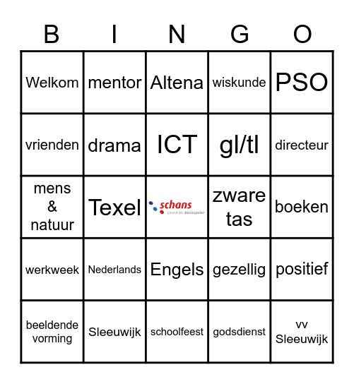De enige echte Schans Woorden Bingo Card