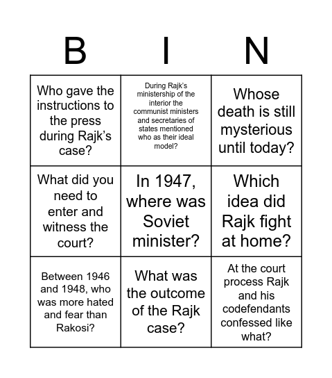 CIA Bingo Card