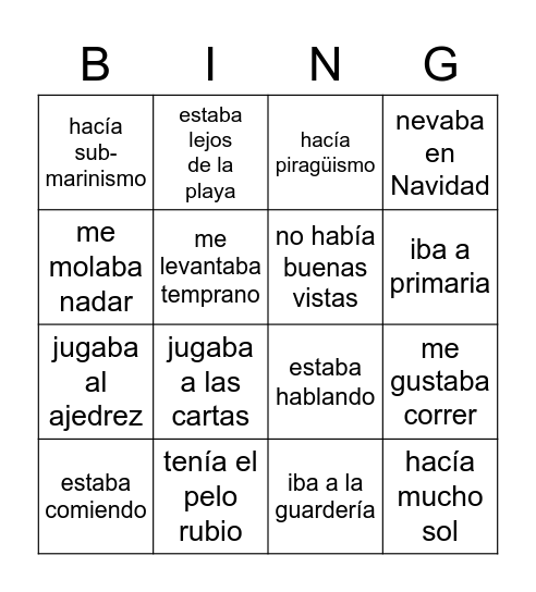 Verbos en imperfecto Bingo Card