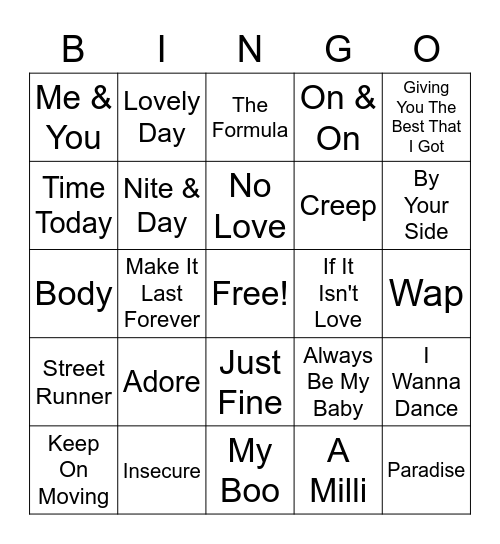 Hip Hop + R&B Bingo 2 Bingo Card